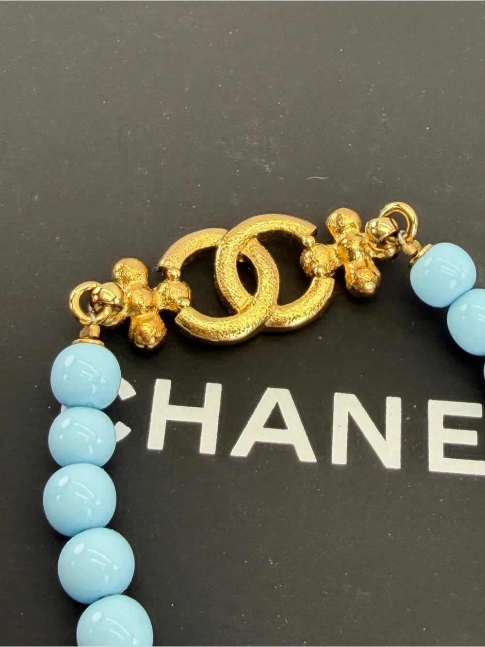 Chanel C23A Pearl Coco Mark Rhinestone Bracelet Tiffany Blue